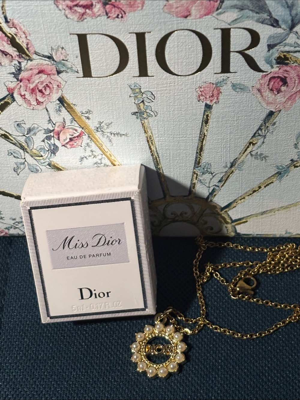 Dior Miss Dior Gift Set with Gold Necklace - Pink Floral gift bag